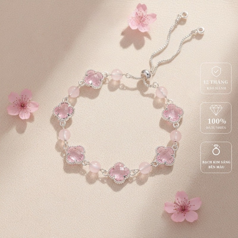 Lắc tay vòng tay năng lượng thạch anh hồng hợp mệnh cho nữ dây rút sáng freesize KILIG CHARM - KC58