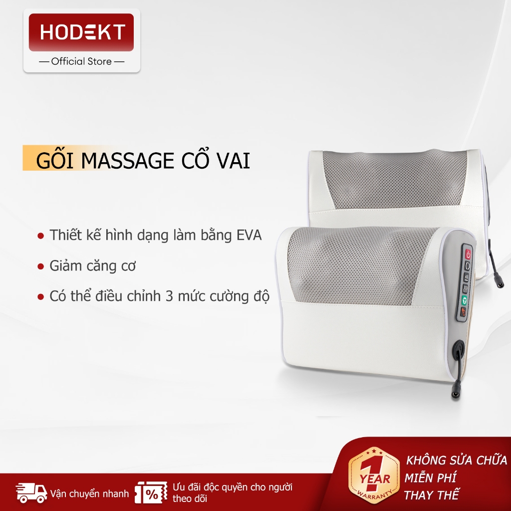 Gối Massage Cổ Vai HODEKT, 20 Đầu Massage 3D, Làm Nóng, 3 Cường Độ, Mát Xa Cổ, Lưng, Vai Gáy