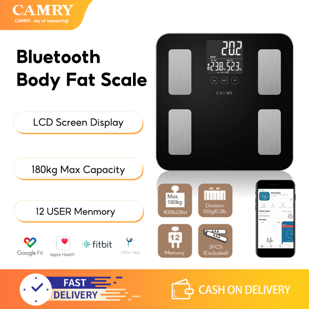 Cân trọng lượng kỹ thuật số CAMRY EF881: Cân BMI béo cơ thể điện tử Bluetooth có độ chính xác cao vớ