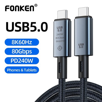 Cáp sạc nhanh Fonken PD240W Type-C sang Type-C Video 8K / 60Hz Tốc độ 80Gbps cho máy tính bảng điện thoại Thunderbolt 4 / 3