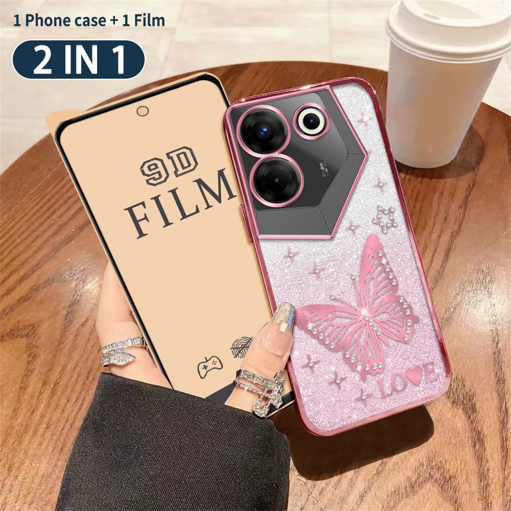 2 Trong 1 Dành Cho Tecno Camon 20 Pro 20s Pro 5G CK8n CK8nB Ốp Điện Thoại Hình Bướm Hồng Dễ Thương M