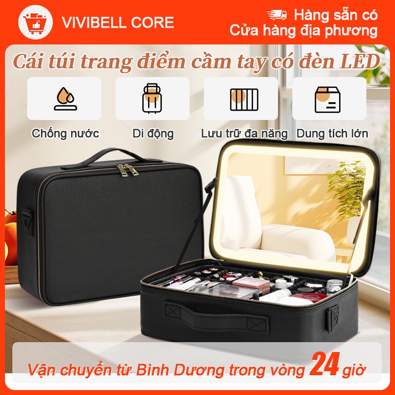 【Giao trong 24h】Cốp Makeup Hồng Cốp Đựng Mỹ Phẩm Hộp Đựng Đồ Makeup LED Gương Túi Đựng Đồ Makeup