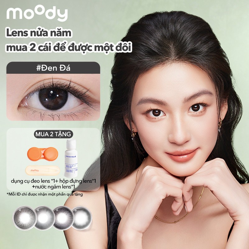 [lens moody 6 tháng  - 01 chiếc] Kính áp tròng 6 tháng moody màu Đen Đá, có độ cận 0-7, độ giãn tròn