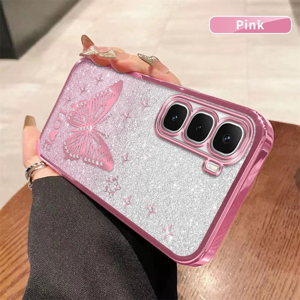 Dành Cho Infinix Hot 60i 60 X6726 X6728 X6728B Ốp Lưng Điện Thoại Hình Bướm Hồng Dễ Thương Mạ Điện C