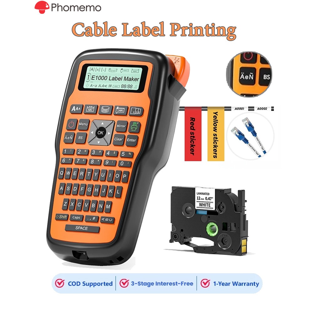 Máy in nhãn bàn phím Phomemo E1000 Pro, kèm nhãn - Máy in nhãn ống co nhiệt công nghiệp