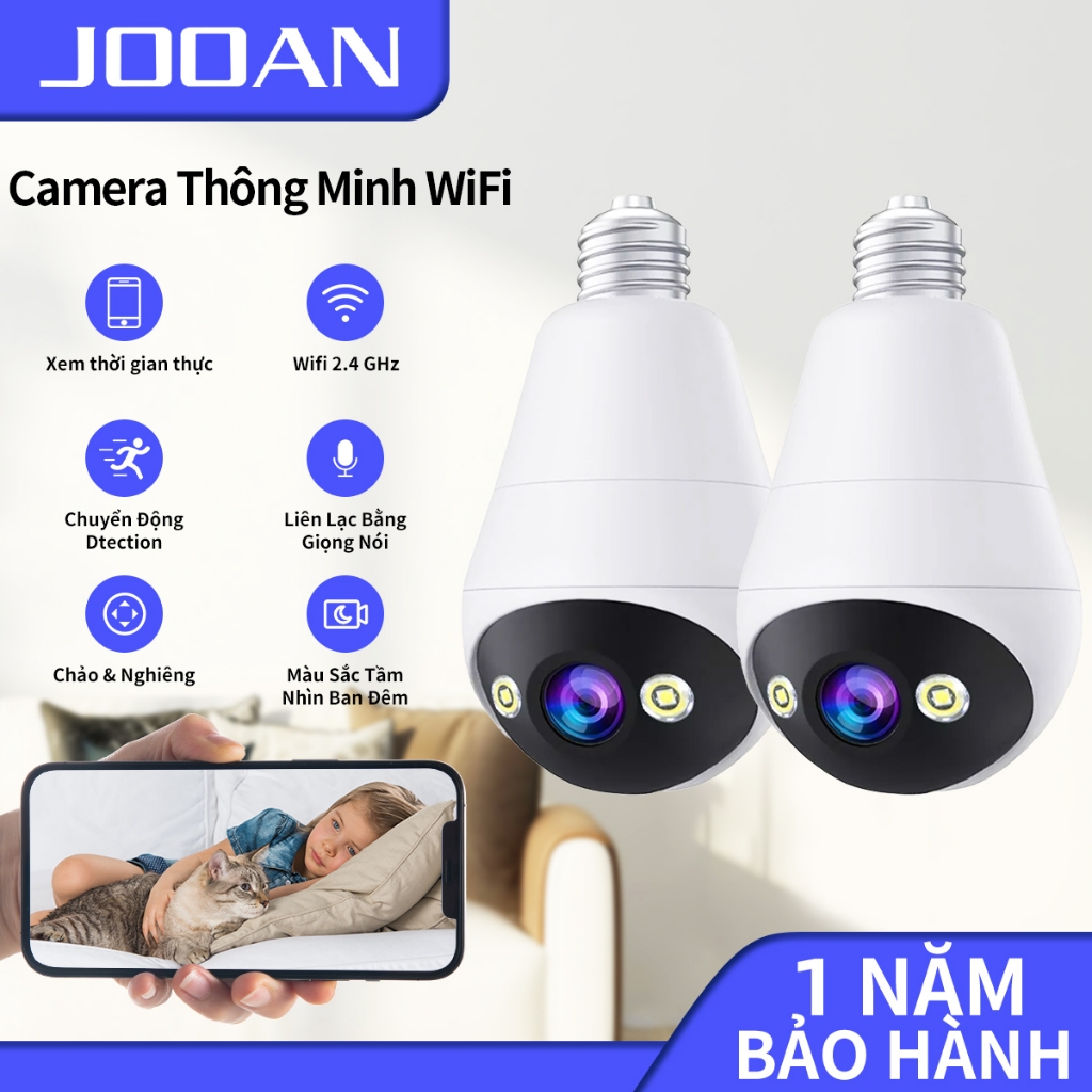 JOOAN Bóng Đèn Camera WiFi 360° Ptz Camera An Ninh Không Dây Tầm Nhìn Ban Đêm Âm Thanh Hai Chiều
