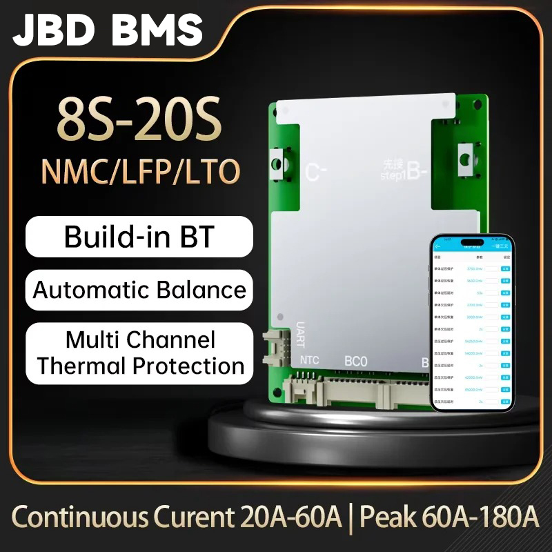 JBD BMS 8S-20s 8S 24V 10S 36V 13S 16S 48V 40A 50A 60A LFP NCM Smart BMS Tích hợp BT UART Cân bằng