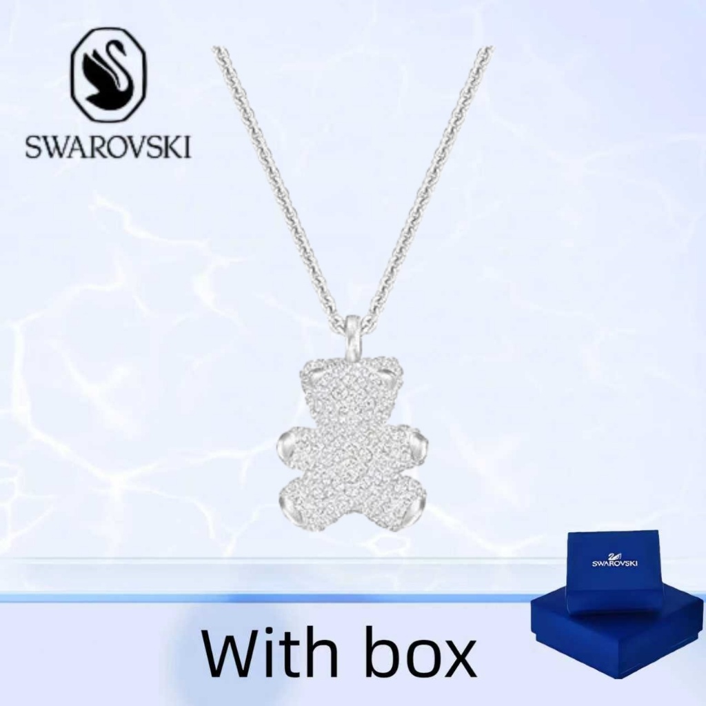 Swarovski (có hộp) mua vòng cổ trang sức bạc nguyên chất Swarovski Teddy 3D Gấu Mặt dây chuyền Vòng 