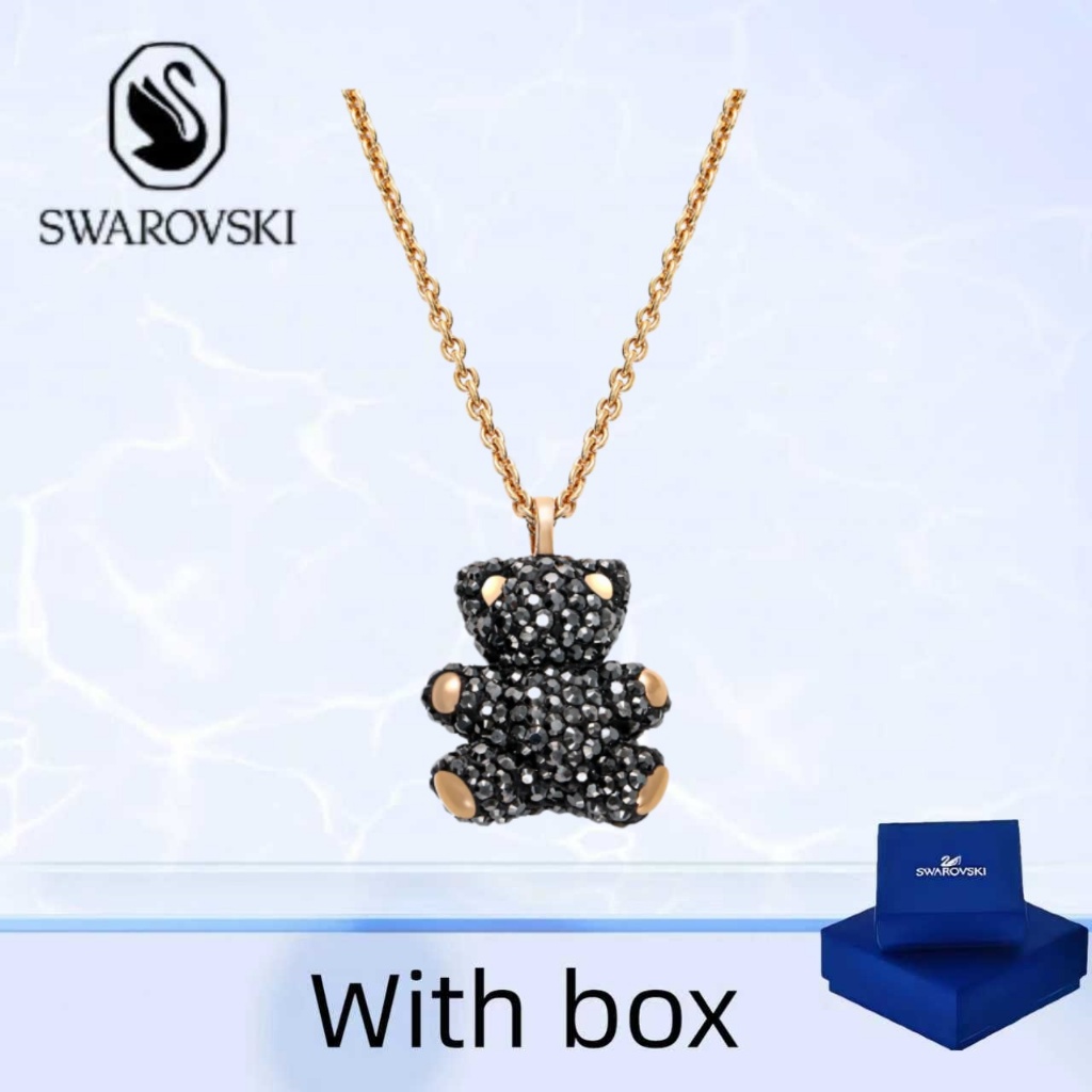 Swarovski (có hộp) mua vòng cổ trang sức bạc nguyên chất Swarovski Teddy Lập thể Gấu đen giả Vòng cổ