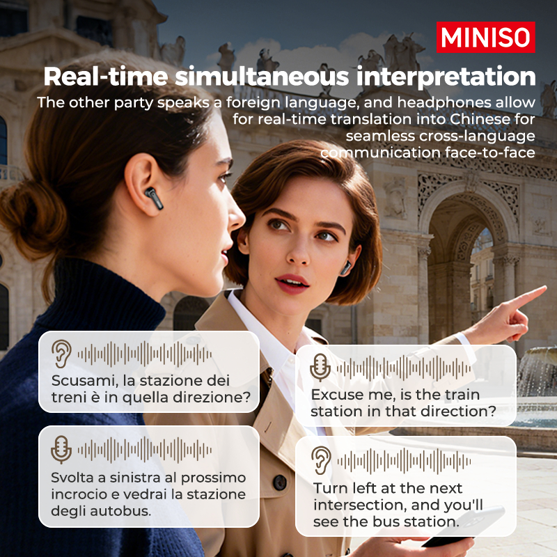 Tai nghe dịch Video MINISO MS103 AI Tai nghe không dây HIFI LCD Màn hình cảm ứng thông minh Tai nghe Bluetooth đa chức năng V6.0 ANC + ENC Tai nghe khử tiếng ồn | BigBuy360 - bigbuy360.vn