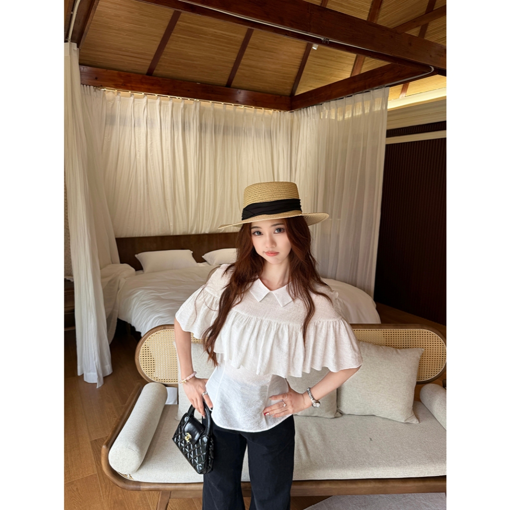 「MOTEL7」Áo sơ mi nữ đeo tay kiểu dáng nhẹ thoáng khí