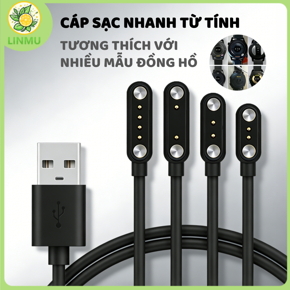 【12h Ship】[LINMU] Dây sạc đồng hồ thông minh đa năng Cáp sạc từ tính Bộ sạc USB 2 chân 4 chân cho đồng hồ thông minh Cáp sạc 7.62mm 2.54mm 4mm VN