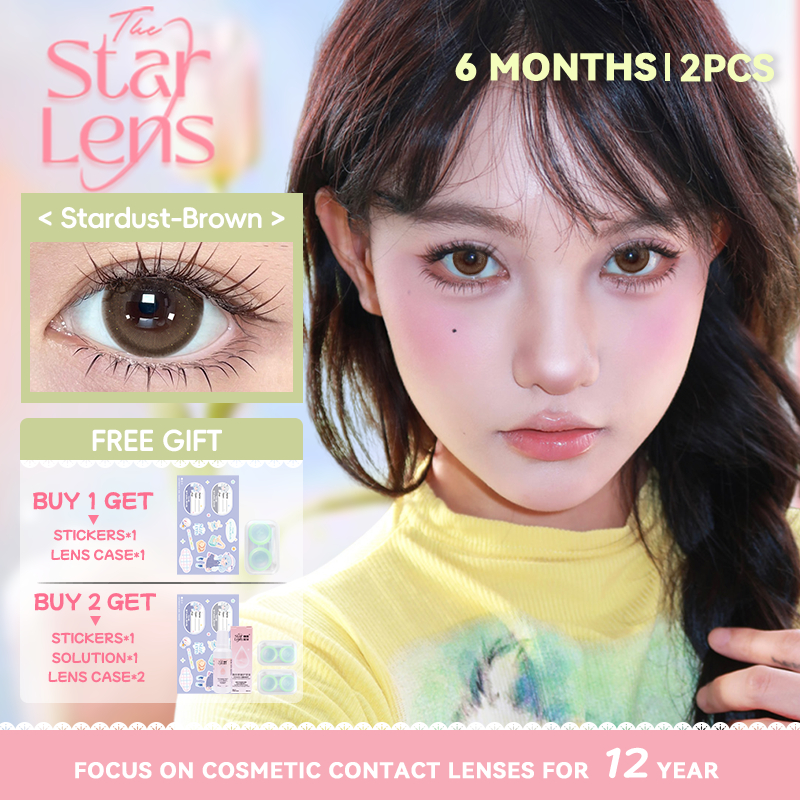 Kính áp tròng Starlens, 2 chiếc 6 tháng, đường kính 14.2-14.5mm, màu nâu, lens mềm, có độ (0-8)
