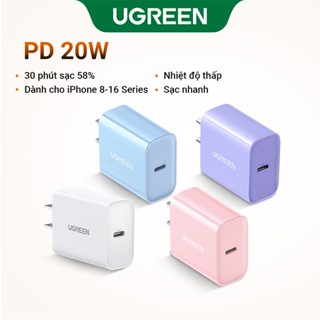 Bộ sạc USB C UGREEN 20W PD Khối sạc nhanh Bộ sạc tường USB-C Tương thích với iPhone 16 / 16 Plus / 15 Pro / 15 Pro Max / 14 / 13 / 12, Pixel, Galaxy S23 / S22 / S21 / S20 / Note 10,