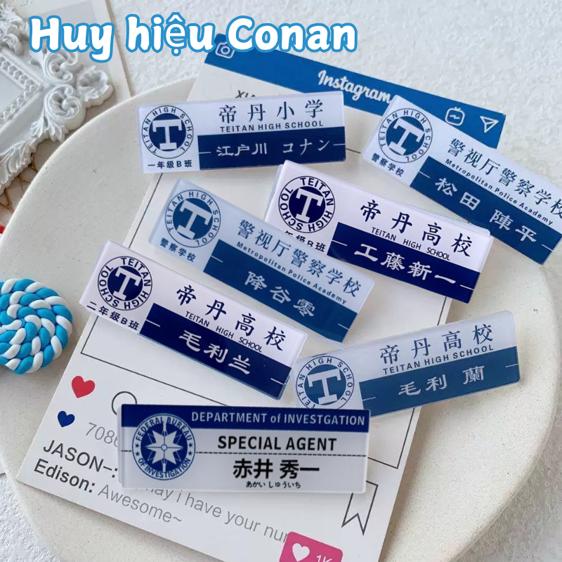 Huy hiệu Conan Shinichi Rei Furuya Ran Mouri Ghim DIY Phụ kiện balo Quà tặng anime