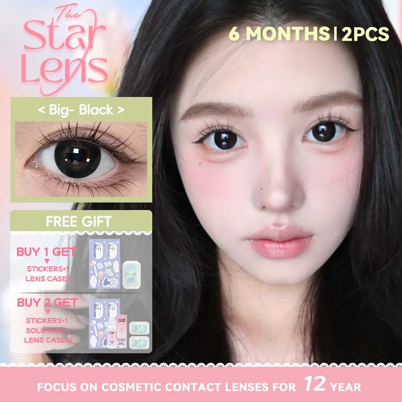 Kính áp tròng Starlens, 1 cặp 6 tháng, DIA14.-14.5mm, mắt búp bê, có độ (0-8), kính áp tròng màu đen