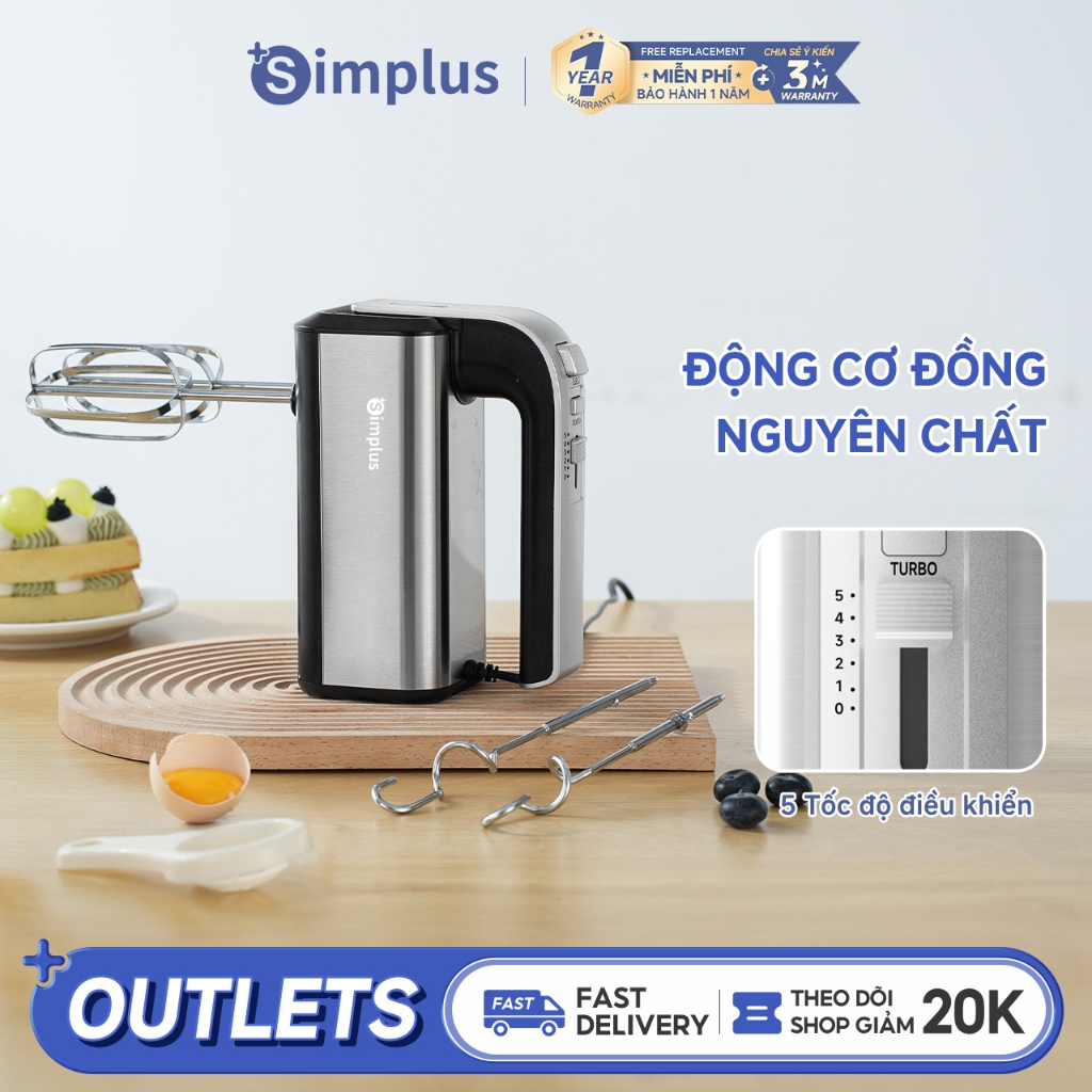 Simplus Máy đánh trứng điện đa năng Thiết kế cầm tay gọn nhẹ, Máy đánh kem, Máy trộn bột, Dùng cho làm bánh tại nhà DADQ002