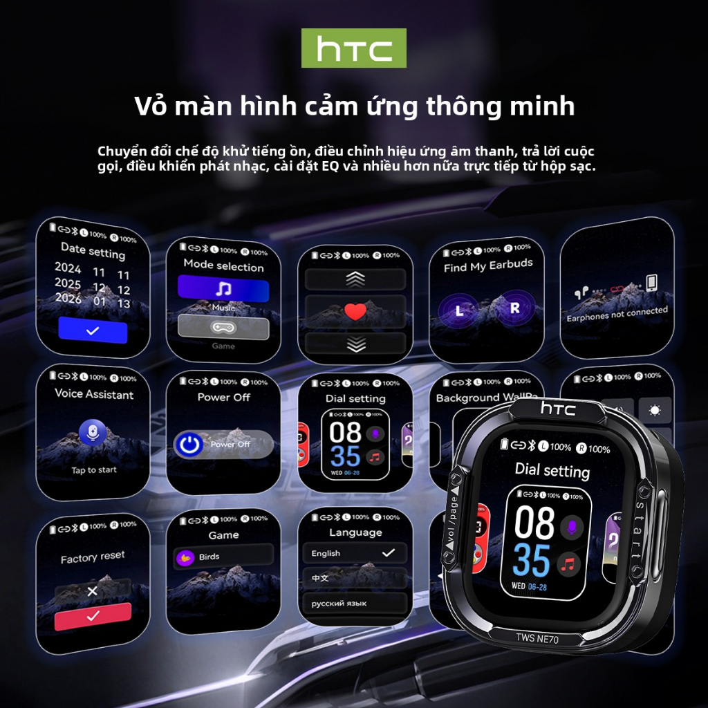 Bảo hành 1 năm HTC NE70 AI Tai nghe dịch thuật Mạ điện Tai nghe kim loại Vỏ dịch thời gian thực Tai nghe BluetoothTWS Bluetooth 6.0 Chất lượng âm thanh HiFi Tai nghe không dây chống nước IPX5 | BigBuy360 - bigbuy360.vn