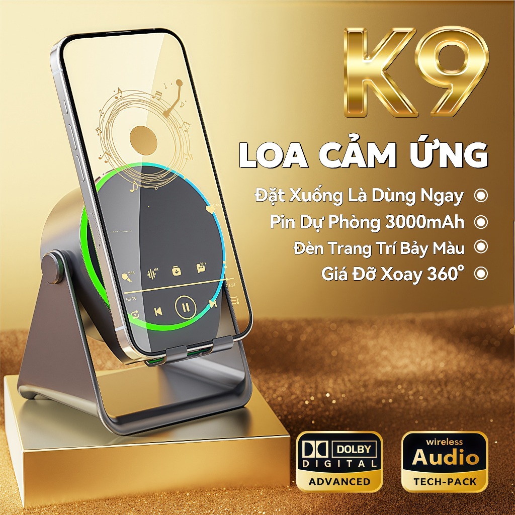 Loa cảm biến không dây K9 (4 trong 1): Chân đế đa chức năng + Loa cảm biến / Loa Bluetooth + Power B