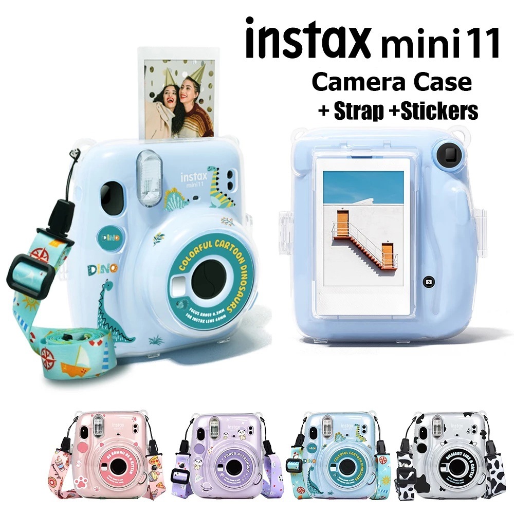 Dành Cho Fujifilm Instax Mini 11 Pha Lê Trong Suốt Túi Có Túi + Dây Đeo + Miếng Dán Mini 11 Phụ Kiện