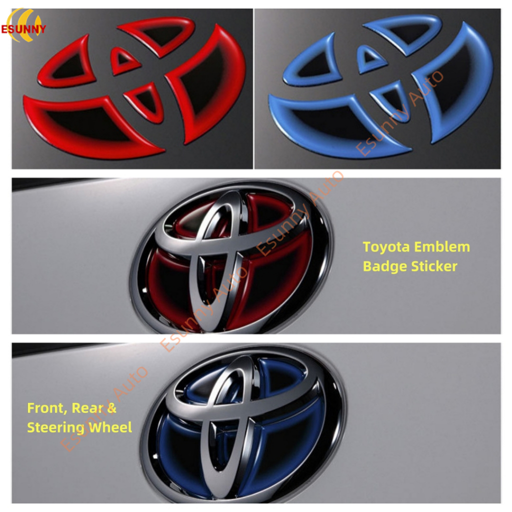 Decal dán huy hiệu biểu tượng Toyota - Vỏ Logo trước & sau - Phù hợp với Vios, Corolla, Fortuner, Wigo, Camry, RAV4 (Nhiều kích cỡ, Xanh / Đỏ)