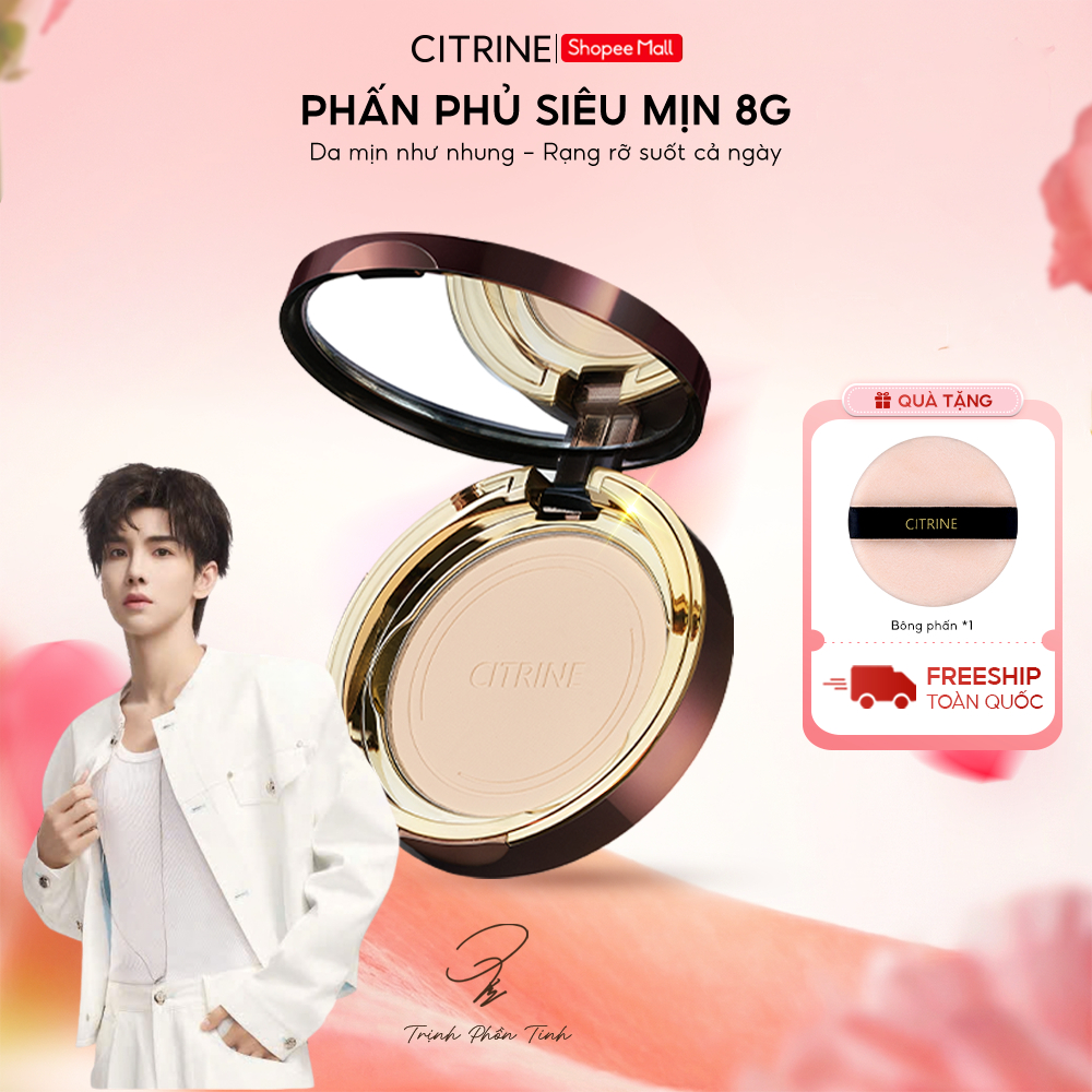 Phấn Phủ Nén Kiềm Dầu - CITRINE - 8G, Mịn Lì, Chống Nước, Lâu Trôi, Lành Tính, Hộp Tròn Sang Xịn