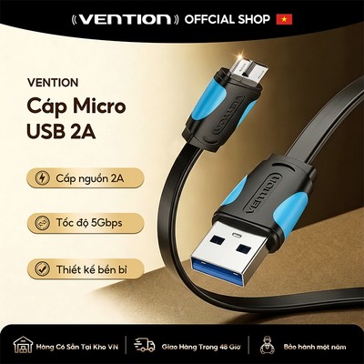 Dây Cáp Micro USB Vention USB3.0 5Gbps Cho Samsung Galaxy S5 Note 3 Note Pro 12.2
