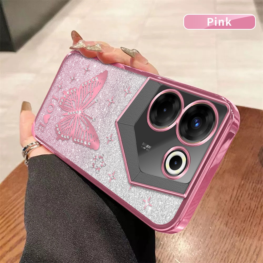 Dành Cho Tecno Camon 20 Pro 20s Pro 5G CK8n CK8nB Ốp Lưng Điện Thoại Hình Bướm Hồng Dễ Thương Mạ Điệ