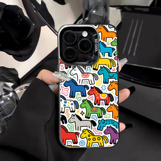 Ốp điện thoại cung hoàng đạo màu toàn màn hình Ngựa hoạt hình năm mới Thích hợp cho iPhone 17promax 11 12 13 promax 14promax 15promax 16promax 16 15 14 plus 11pro 12promax Vỏ bảo vệ chống sốc