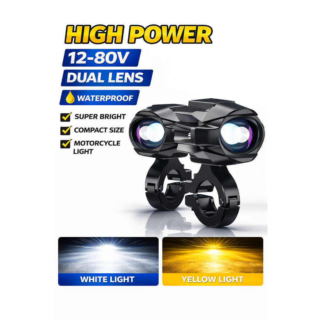 Đèn LED phụ trợ hình chữ U Mini U1 cho xe máy, 9-85V 18W, IP68 6500K, vỏ nhôm.