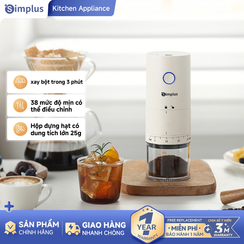 Simplus Máy xay cà phê điện Home Smart Grinder 38 chế độ xay điều chỉnh được, có thể tháo rời MDJH005FZ