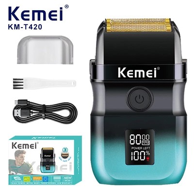Kemei KM-T420 Điện Râu Lá Máy Cạo Râu LED Màn Hình Kỹ Thuật Số Xoay Máy Cạo Râu Điện Dao Cạo Nam Đầu hói Máy