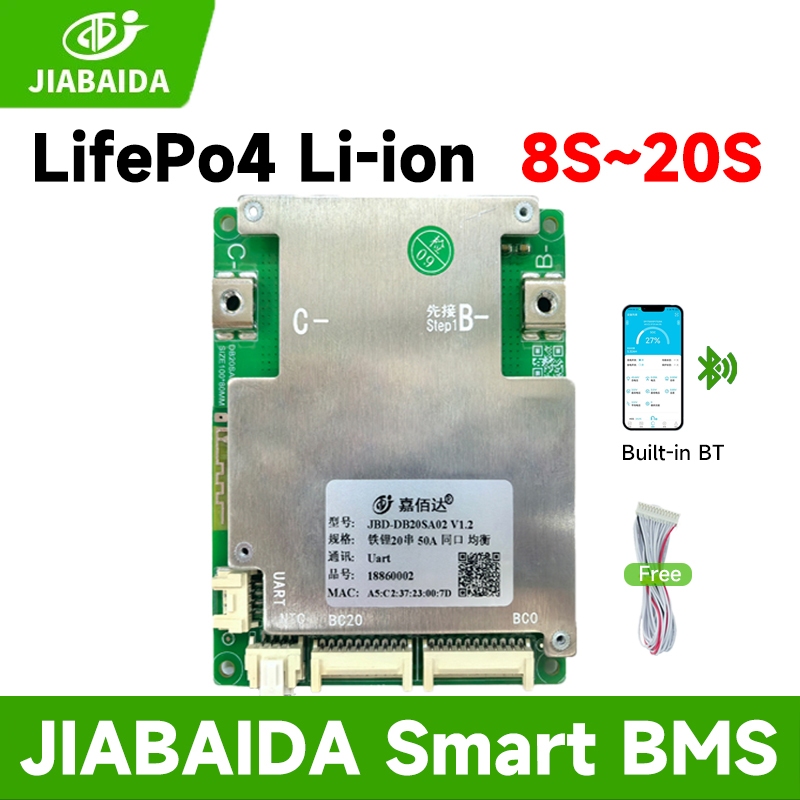 JiaBaiDa 8S-20S LFP NCM 8S 24V 10S 12S 13S 14S 36V 16S 48V 17S 20S 60V 40A 50A 60A JBD Smart BMS BT