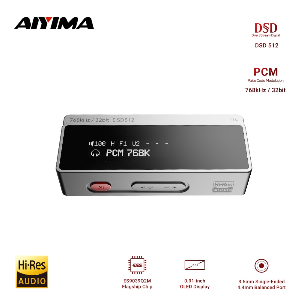 AIYIMA H4 HIFI Tai Nghe Di Động Amplifer USB DAC AMP ES9069Q PCM768 DSD512 4.4mm Cân Bằng / Đầu Ra J