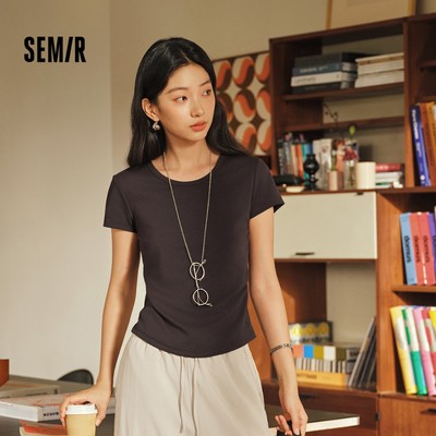 Semir Áo Sơ Mi Nữ Mùa Hè, Form Slim Fit, Cổ Chữ U, Tay Ngắn, Thêu Họa Tiết
