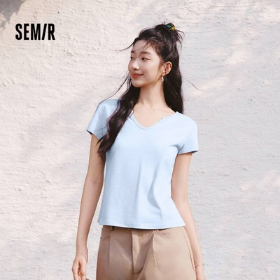 Semir 2026 Nữ Mùa Hè Vải Lanh Cotton Slim Fit Cổ Tròn Tay Ngắn