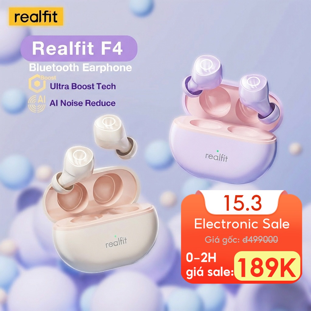 Tai Nghe Bluetooth Realfit F4 Tai Nghe Thể Thao Khử Tiếng Ồn -38db 360° Âm Thanh Không Gian Bass Tốt