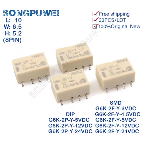 5 Chiếc Rơ Le Tín Hiệu SMD G6K-2F-Y DC 5V 12V 24V DPDT G6K-2F-Y-12VDC G6K-2F-Y-24VDC G6K-2F-Y-5VDC G
