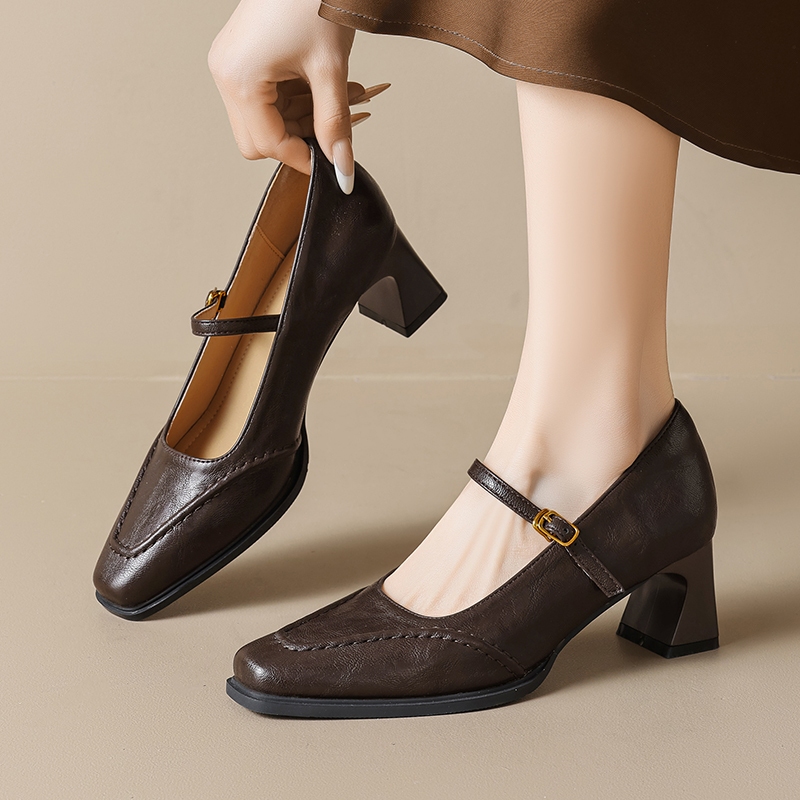 Mới Dày Đế Le Fu Giày Retro Đen Jk Giày Cao Gót Anh 6cm Giày Da Nhỏ Cho Nữ 34-42