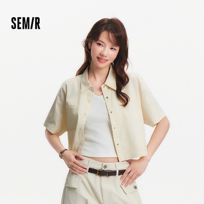 Semir 2026 Nữ Mùa Hè Màu Trơn Rời Phù Hợp Với Ve Áo Sơ Mi Tay Ngắn Tiện Ích Phong Cách Thường Ngày Hàng Đầu