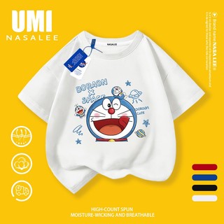 【Giao hàng trong vòng 24 giờ】Áo thun ngắn tay phong cách Việt chất liệu cotton mềm mại, thân thiện với da dành cho bé trai và bé gái, in hình Doraemon, bộ sưu tập mới mùa hè, kết hợp với NASA.