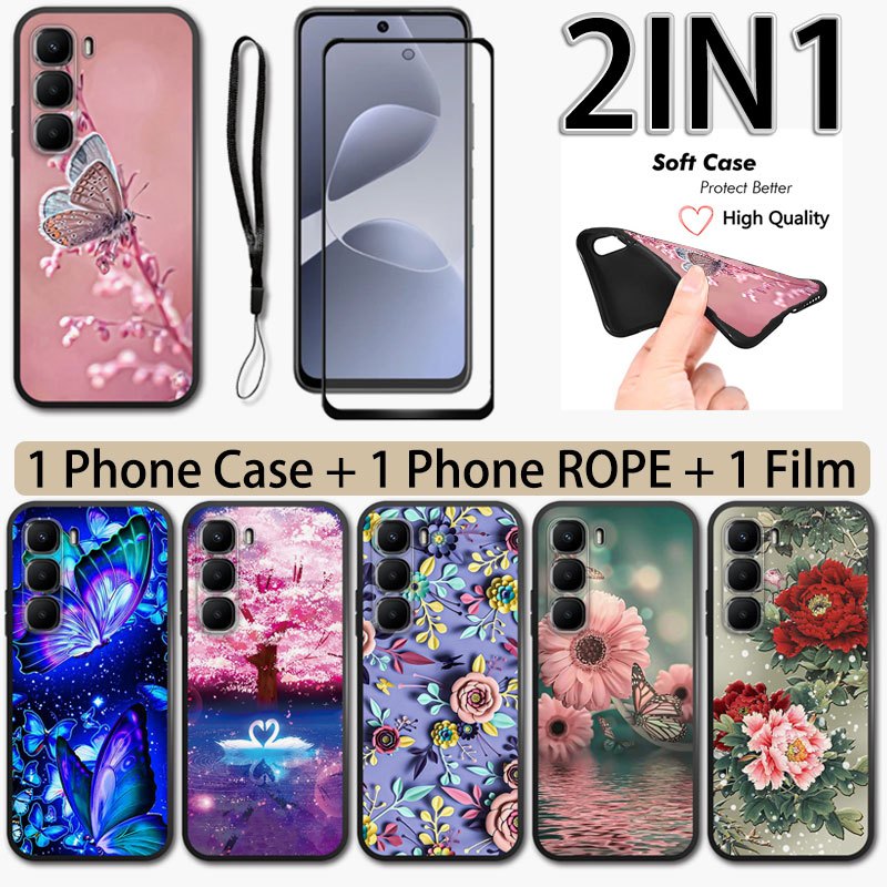 Vỏ 2 TRONG 1 Cho Infinix Hot 60i 4G X6728 X6728B Vỏ Với Gốm Cường Lực Cong Bảo Vệ Màn Hình Hoa