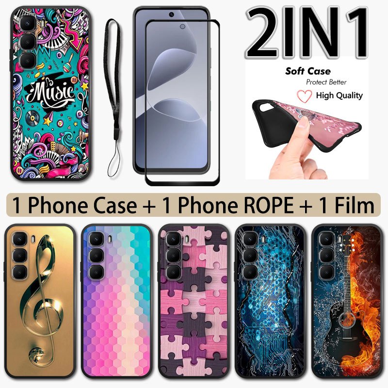 Vỏ 2 TRONG 1 Cho Infinix Hot 60i 4G X6728 X6728B Vỏ Với Gốm Cường Lực Cong Bảo Vệ Màn Hình Phim Nhạc