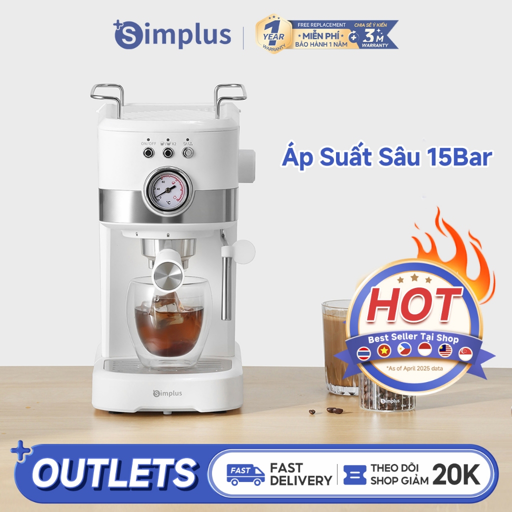 Simplus Máy Pha Cà Phê Chiết xuất nhỏ Giọt Tự Động 15Bar Áp xuất sâu Bình nước 1.2L KFJH014 (V)