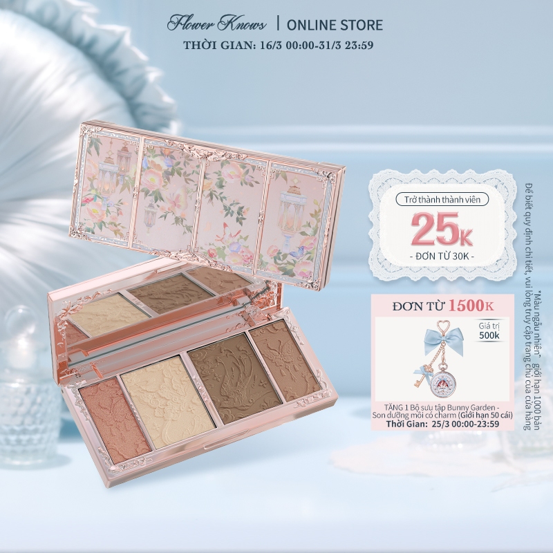 Bảng Phấn Bắt Sáng Tạo Khối Flower Knows Butterfly Cloud Collar Bộ Sưu Tập  Highlight & Contour 4 Ô 16g