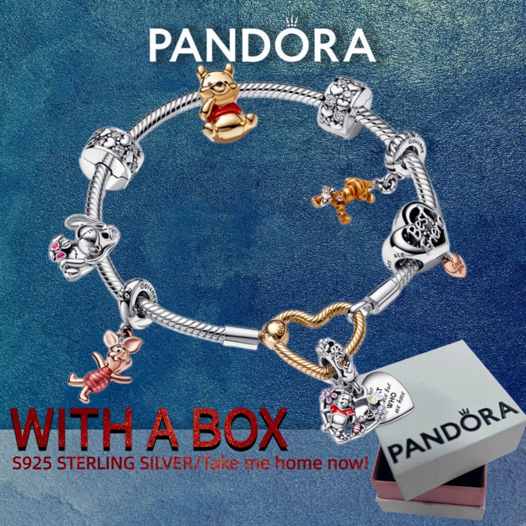 Pandora Charm Bạc S925 Disney Winnie the Pooh với Eeyore và Piglet Dangle Charm