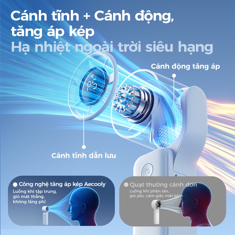 Quạt Cầm Tay Mini Aecooly AirGimbal Quạt cầm tay cầm tayQuạt ống khí Turbo mạnh mẽ丨Portable Handheld Fan Tốc độ cao 15000 vòng / phút, Thời gian làm mát tối đa 15 giờ, Thiết kế bỏ túi Mini 5 tốc độ | BigBuy360 - bigbuy360.vn