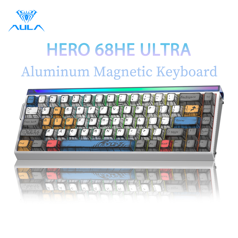 0.005mm RTNhôm mới AULA HERO 68HE Bàn phím siêu từ tính 68 phím Hộp đèn RGB 8K Tỷ lệ bỏ phiếu Bàn ph