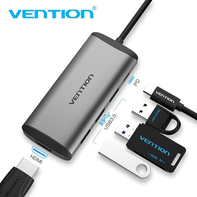 Hub chia cổng Vention chuyển đổi USB Type C sang HDMI 4K sạc PD USB 3.0