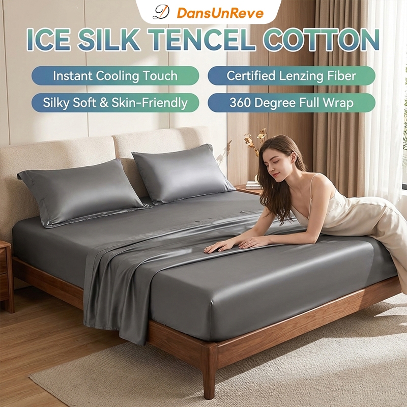 Ga Giường Có Chun Lyocell Tencel Cotton Ice Mát Lạnh Màu Trơn Hồng/Trắng/Xám Cao Cấp Chống Bụi Bảo V